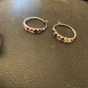 Semi precious stone hoop earrings